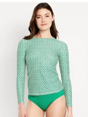 NWT Old Navy green geometric print long sleeve rashguard swim surf top size XXL